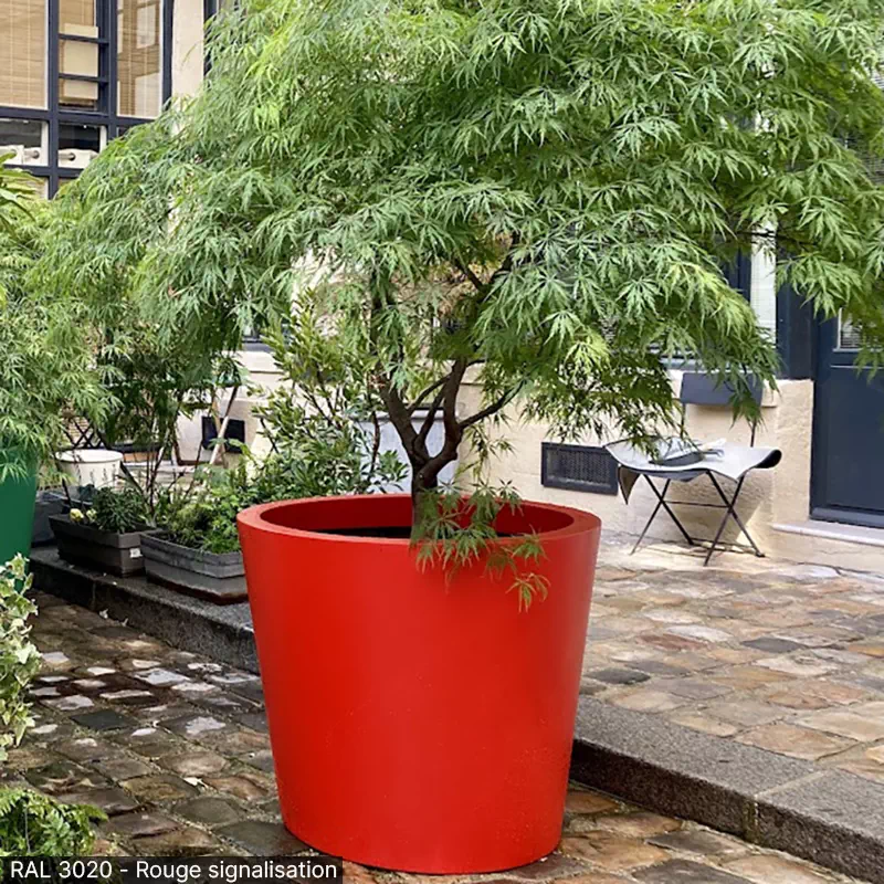 Pot conique composite fibre-résine RAL 3020 Rouge signalisation cour jardin